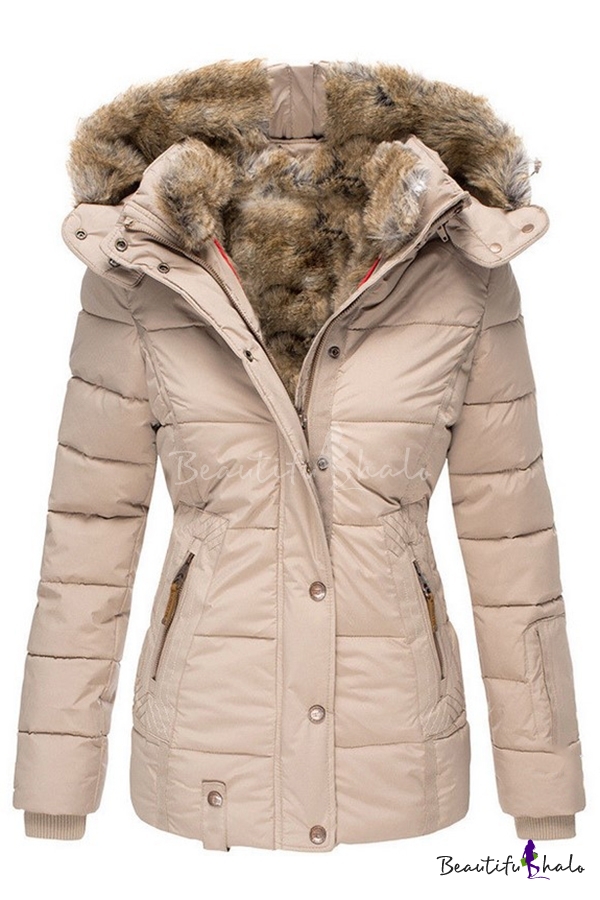 MixMatchy Womens Winter Faux Fur Lined Front Zip Up Camo Short Coat Jacket