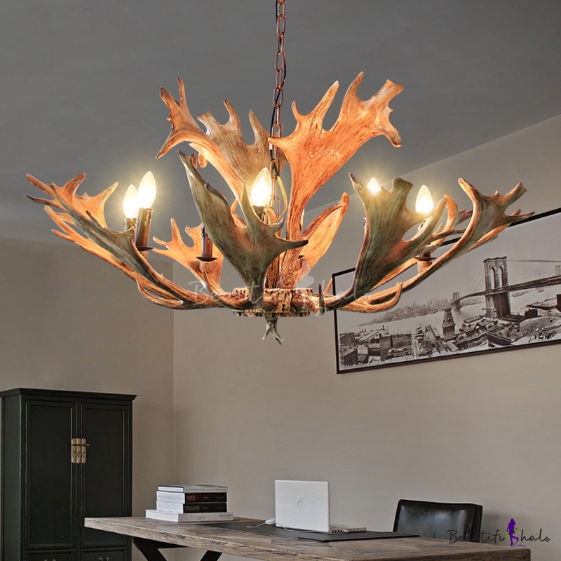 Resin Deer Antler Ceiling Chandelier Rustic 8 Heads Suspension Pendant ...