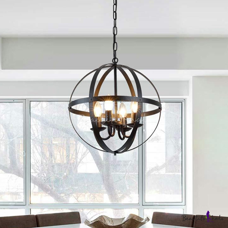 Globe Metal Pendant Lighting Industrial, Black Round Dining Room Light Fixture