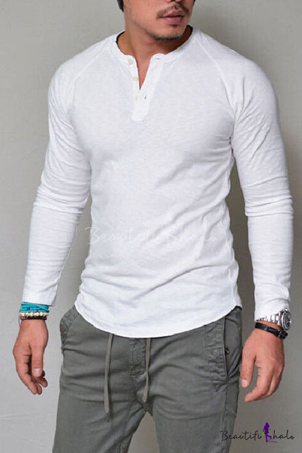 Tootless-Men Button Fit Long-Sleeve Casual Leisure Non-Iron Cotton T-Shirts