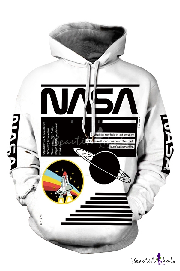 New Fashion Nasa Letter Rocket Printed Long Sleeve White