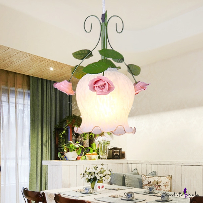 Green 1 Head Pendant Lamp Industrial, Metal Flower Hanging Lamp