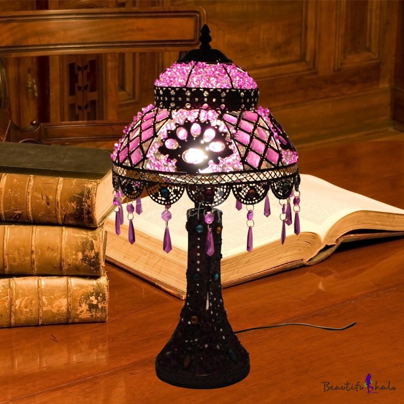 1 Light Night Table Lamp Antique Dome Metal Nightstand Light In Purple For Bedroom Beautifulhalo Com