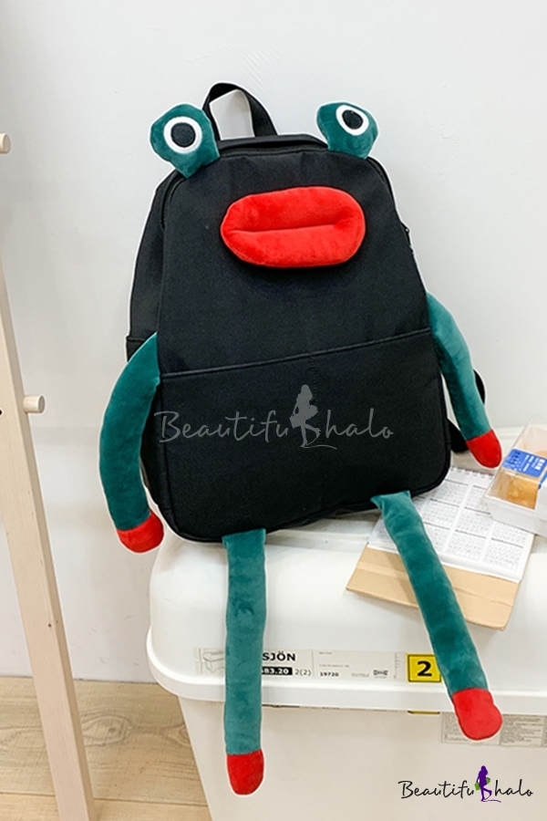 Funny Designer Ugly Frog Patterned Contrasted Backpack for Students ...