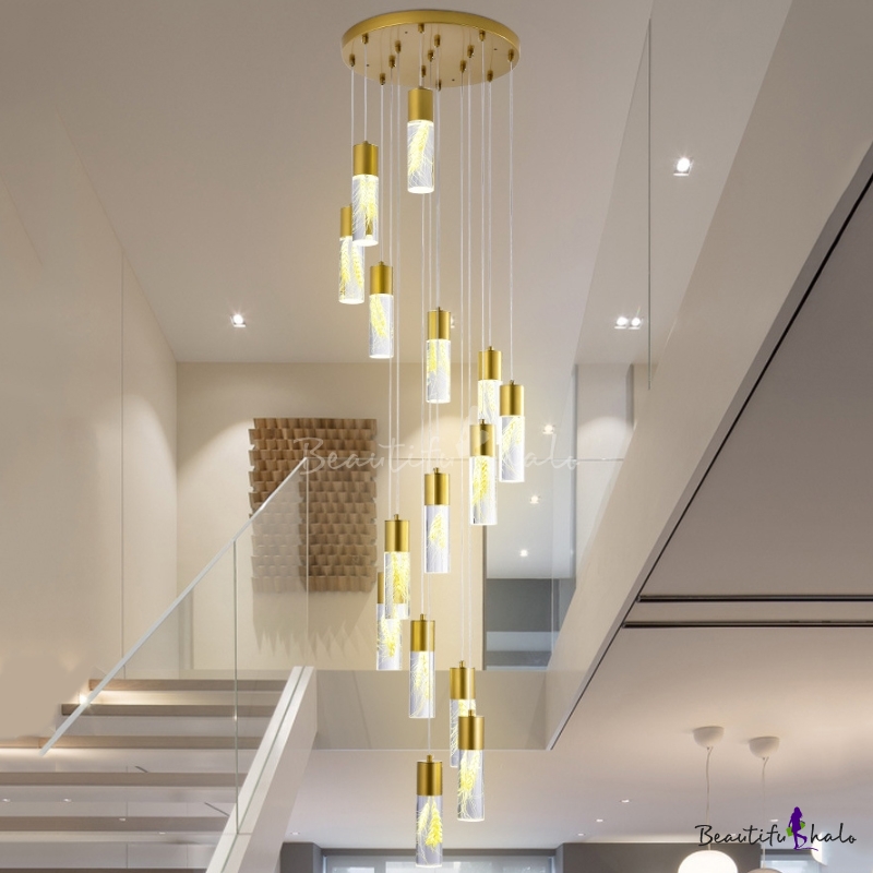 Gold Cylinder Drop Lamp Minimalism 15/20 Bulbs Acrylic LED Multi Light ...
