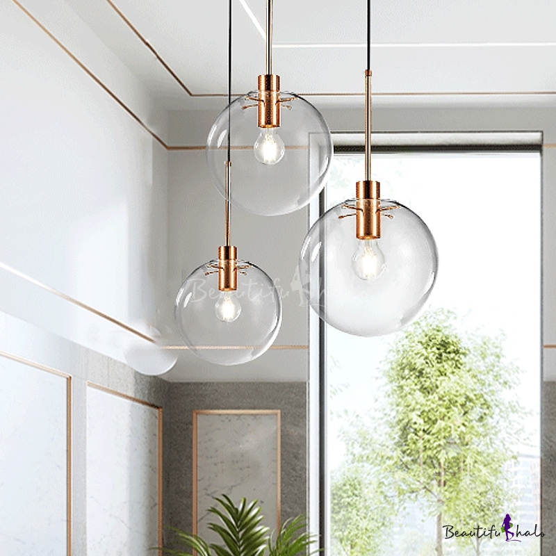 Clear Glass Round Multi Light Pendant Simple 3 Lights Hanging Ceiling ...