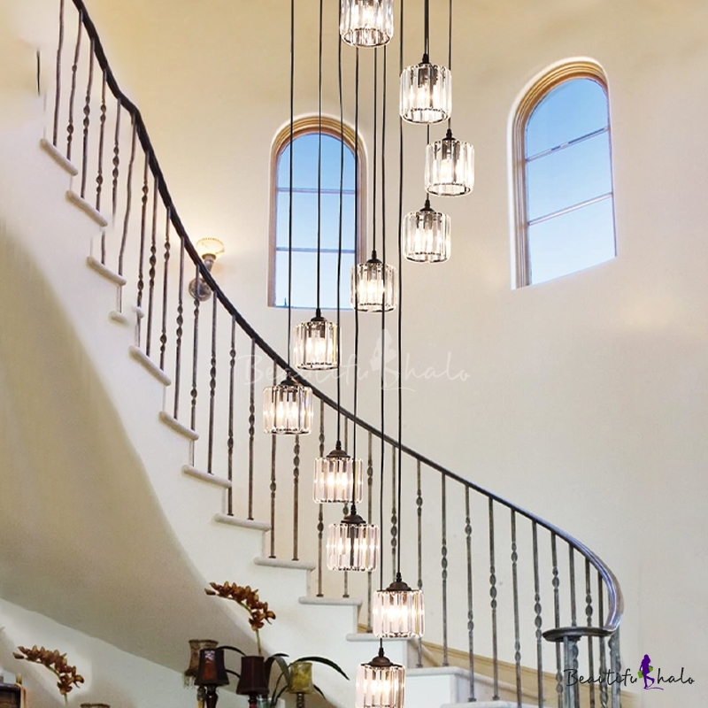 12 Bulbs Stair Cer Pendant Modern, Hanging Crystal Chandelier In Stairwell Color Code