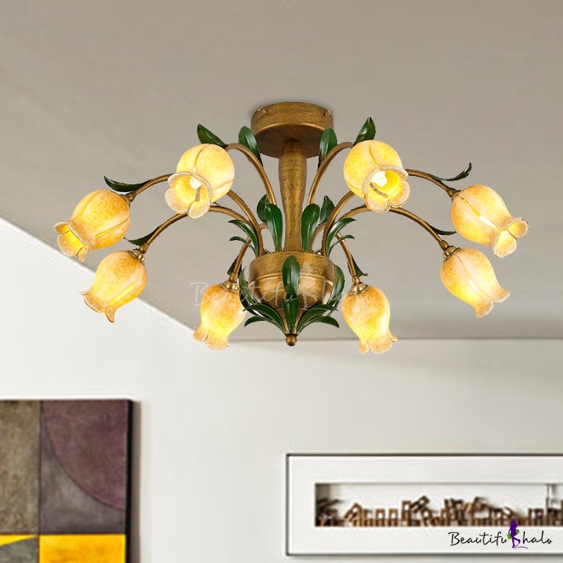 Antique Tulip Ceiling Light Fixture 6/8/10 Bulbs Metal LED Semi Mount ...