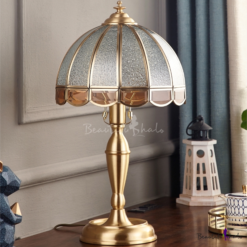 Hemisphere Bedside Table Light Vintage Water Glass 1 Head Brass Nightstand Lamp With Scalloped Edge Beautifulhalo Com