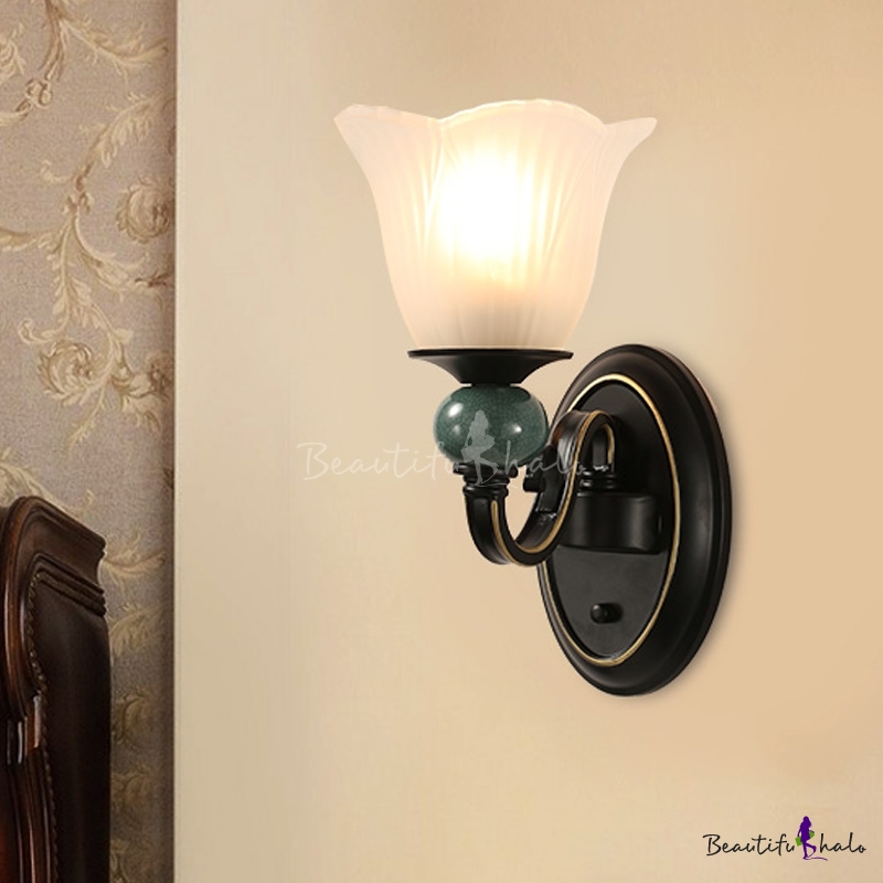 Frosted Glass Floral Up Sconce Lamp Vintage 1 2 Heads Indoor Wall Lighting Ideas In Black Beautifulhalo Com
