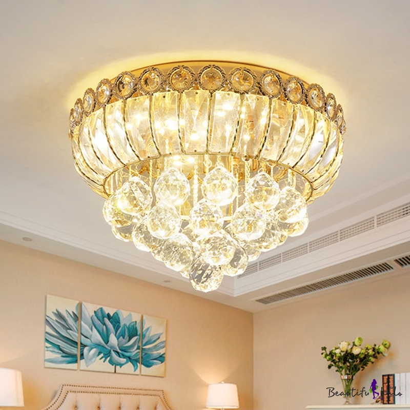 Teardrop Clear Crystal Ceiling Fixture Antique Led Bedroom Flush Mount 