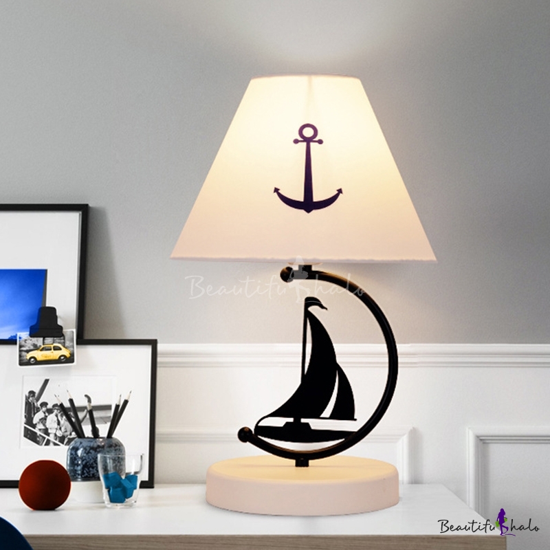 Kid Sailing Boat Nightstand Light Metal 1 Bulb Bedroom Table Lamp with