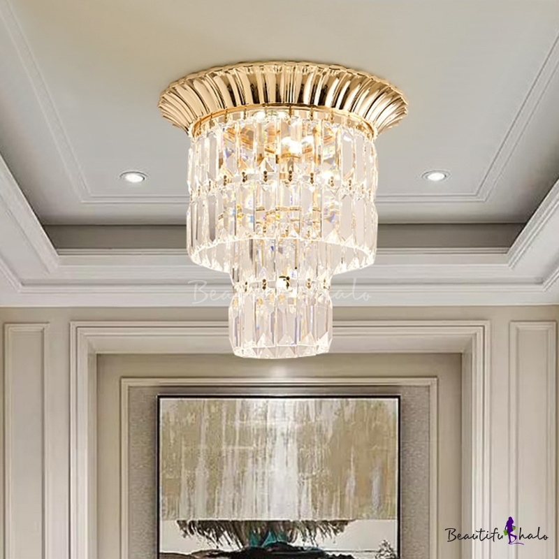 Contemporary Dual-Layered Flushmount LED Clear Crystal Prism Ceiling ...