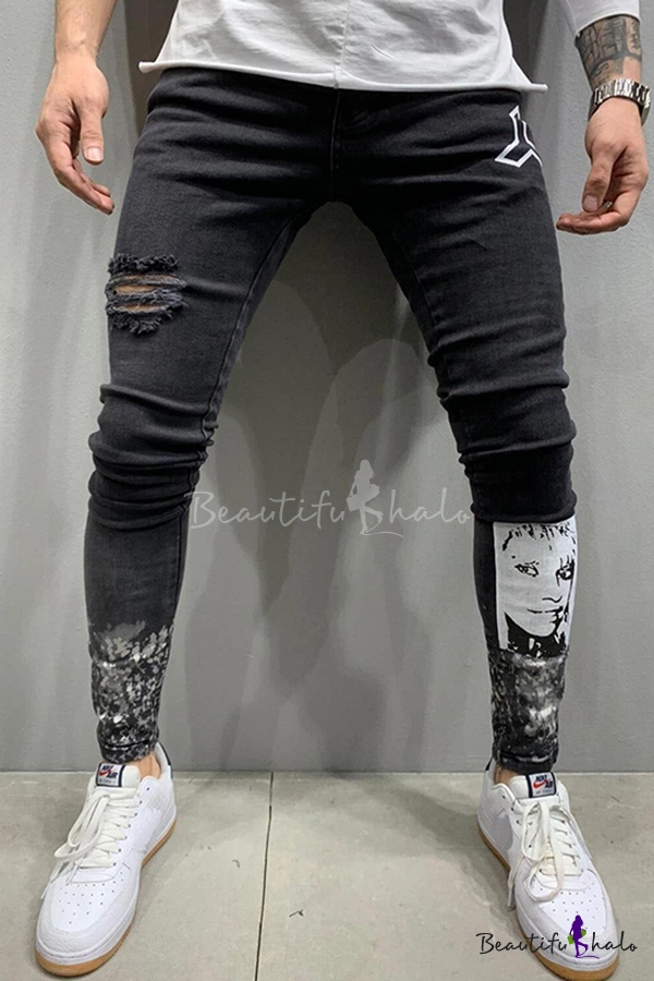 black ripped ankle skinny jeans