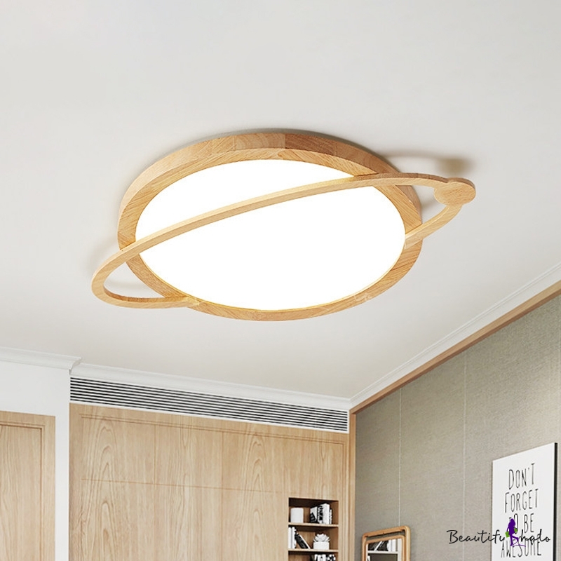 Thinnest Planet Orbit Wood Flush Mount Nordic Beige LED Ceiling Light ...