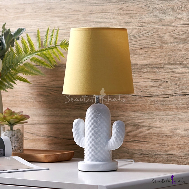 Cactus Bedroom Night Stand Lamp Ceramic Single Nordic Table Light With Cone Shade In Yellow Beautifulhalo Com