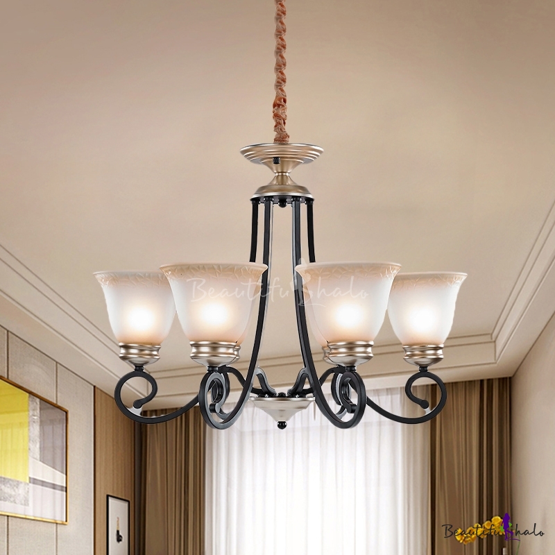 Black Curved Arm Chandelier Retro Metal 6/8 Bulbs Living Room Pendant ...