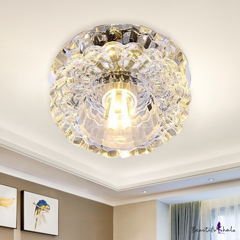 Modern 18W LED Flush 30cm Ceiling Light in Chrome with Crystal Glass Decorati... 