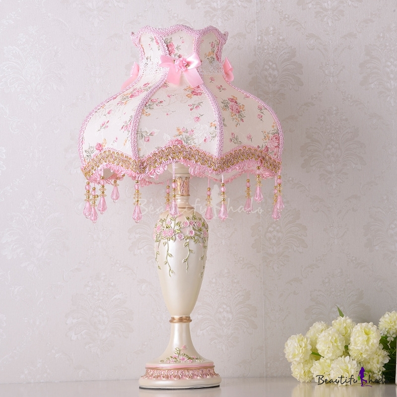 Single Bulb Night Stand Lamp Romantic Pastoral Scalloped Dress Fabric ...