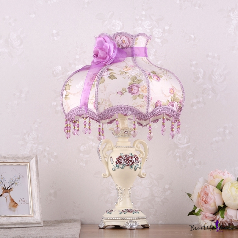 Head Table Lamp Patterned Fabric Pastoral Bedroom Night Light with Bowl ...