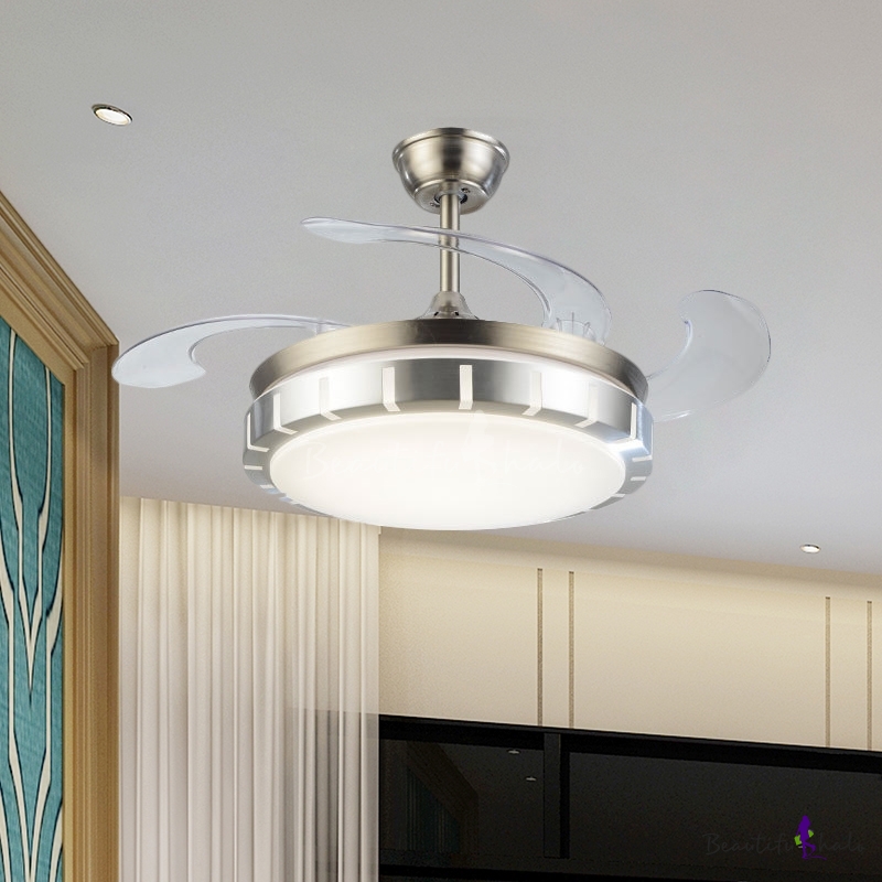 Round Metal Semi Flush Light Fixture Minimal LED Silver Ceiling Fan ...