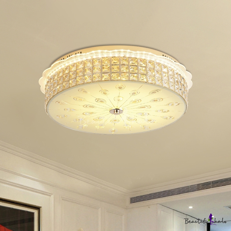 LED Flush Mount Recessed Lighting Modern Tambour Clear Crystal Inserted ...