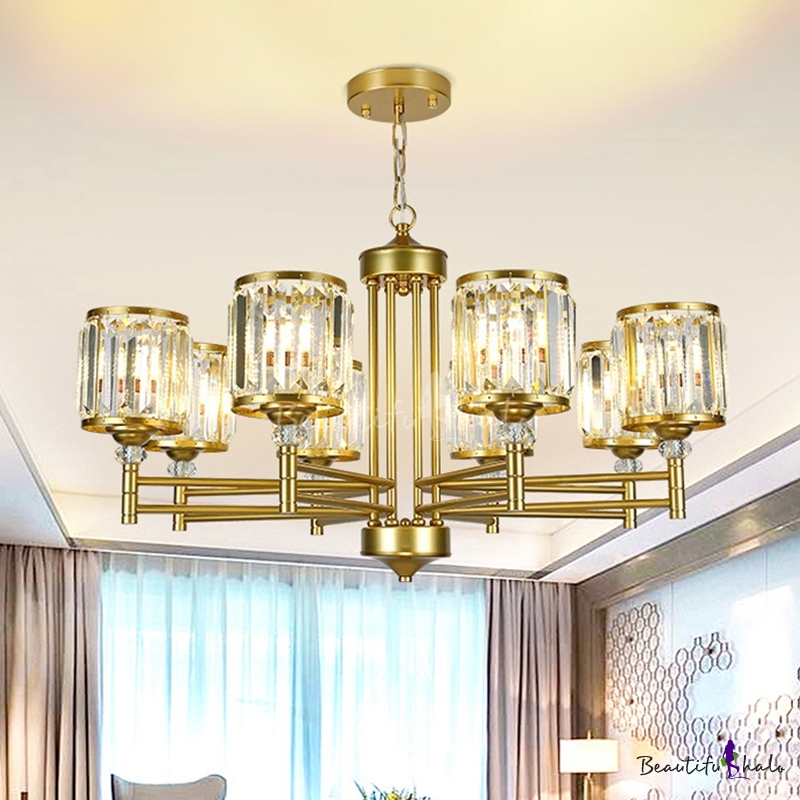 Black/Gold 8-Light Chandelier Lighting Modern Crystal Prism Cylinder ...