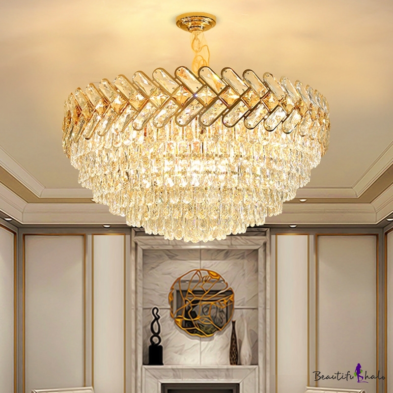 Gold Dome Shaped Chandelier Light Modern Crystal 5/7-Bulb Living Room ...