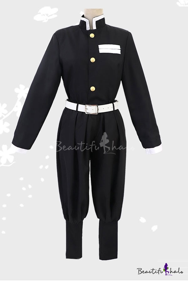 Anime Cosplay Contrasted Long Sleeve Stand Collar Button up Striped ...