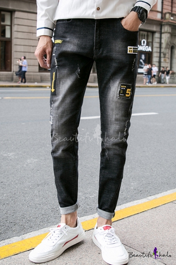 patched ripped jeans mens