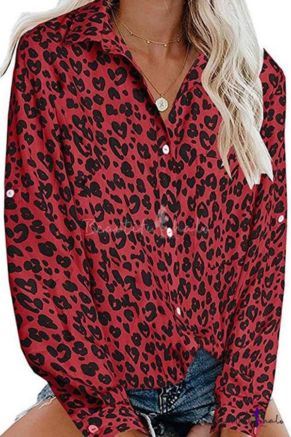 women's leopard button down shirts