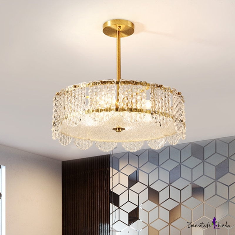 Scalloped Drum Bedroom Chandelier Post-Modern Clear Crystal 4-Bulb ...