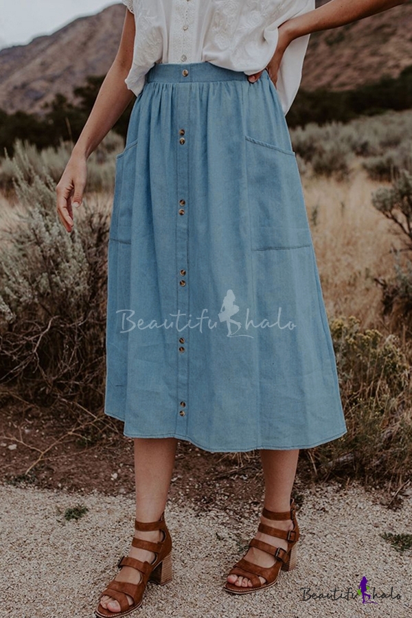 button down skirt with pockets