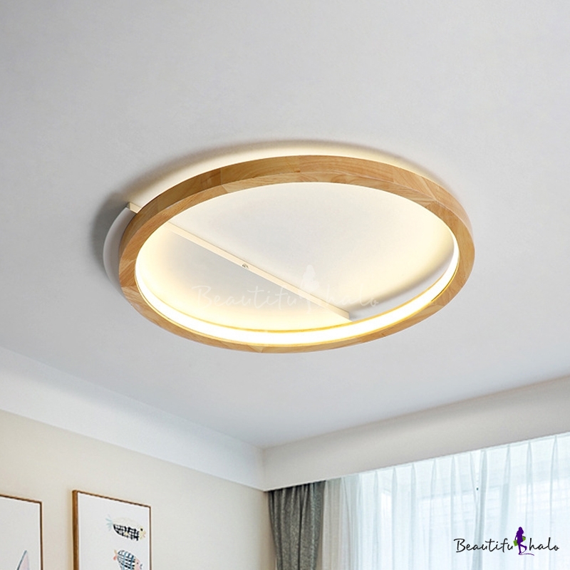 Wooden Halo Ring LED Ceiling Light Fixture Minimalistic Beige Flush ...