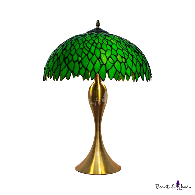 Baroque Domed Table Lamp 1 Light Green Stained Glass Night Lighting With Mermaid Base