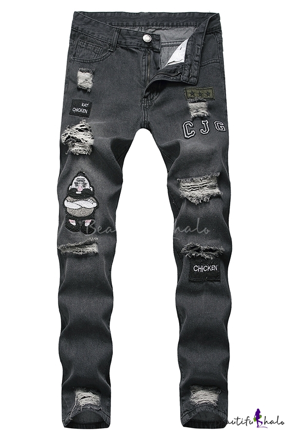 black ripped jeans mens regular fit
