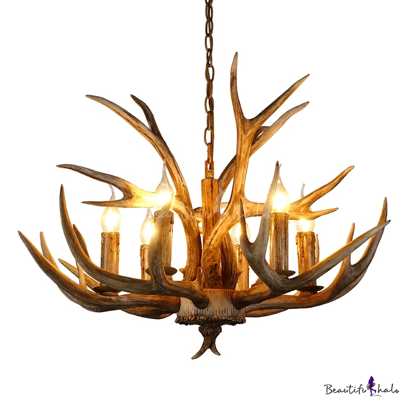 Faux Antler Foyer Ceiling Hang Light Country Resin 6 Heads Brown ...