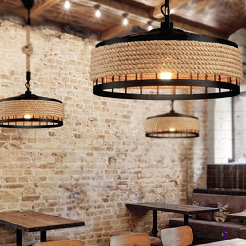 Conical Rope Pendant Light Kit Farmhouse 1-Light Restaurant Ceiling ...