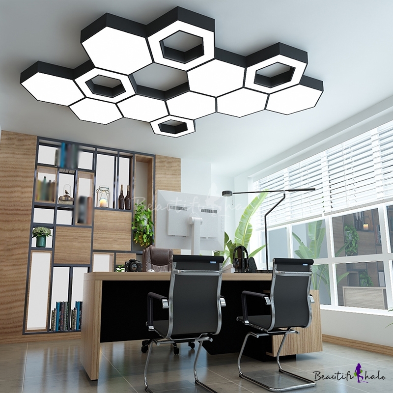 Nordic Hexagon Flush Light Fixture Acrylic Office LED Ceiling Mount ...