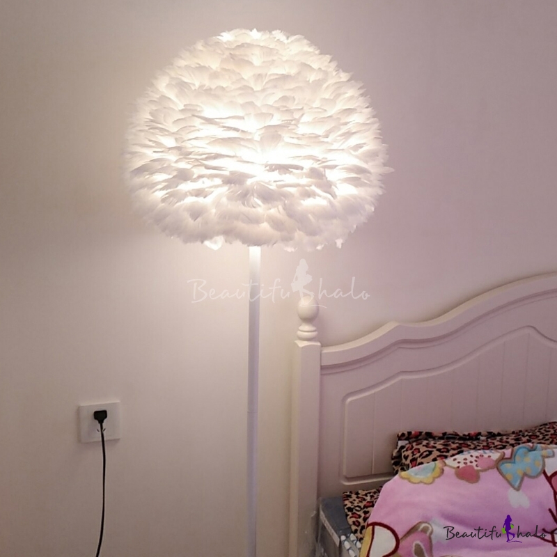 Dome Girls Bedside Floor Lamp Feather 1 Bulb 18