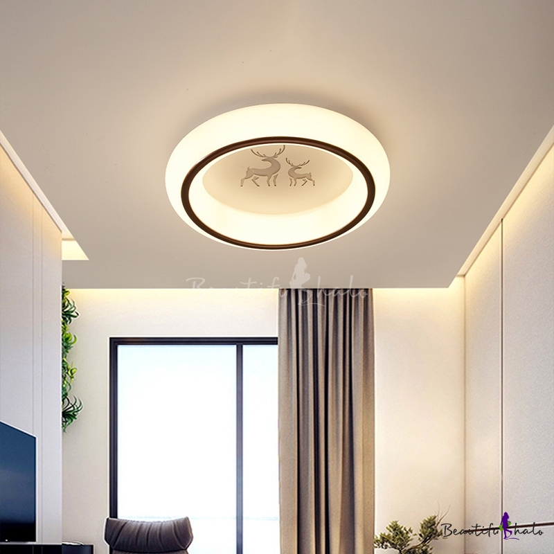 Nordic Style Circle Ceiling Light Fixture Acrylic Hotel Led Flush Mount Lamp With Hot Air Balloon Moon Deer Pattern In White Beautifulhalo Com