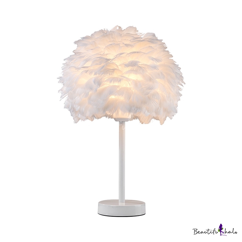 Grey/White/Pink Artichoke Night Light Contemporary 1 Head Feather Table ...