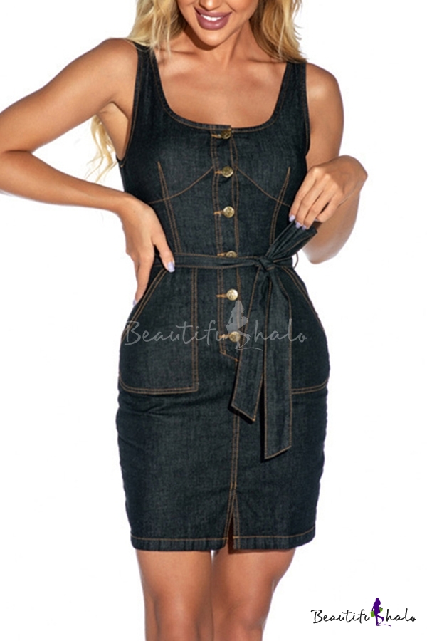 denim dress with topstitching