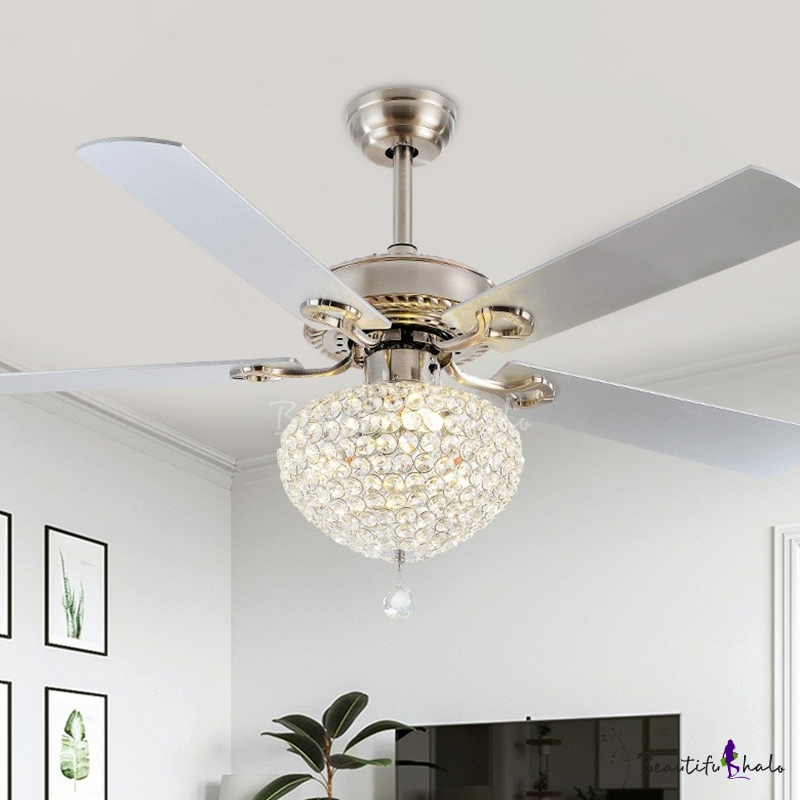 HalfGlobe Crystal Ceiling Fan Light Fixture Simple 52" Wide LED Nickel