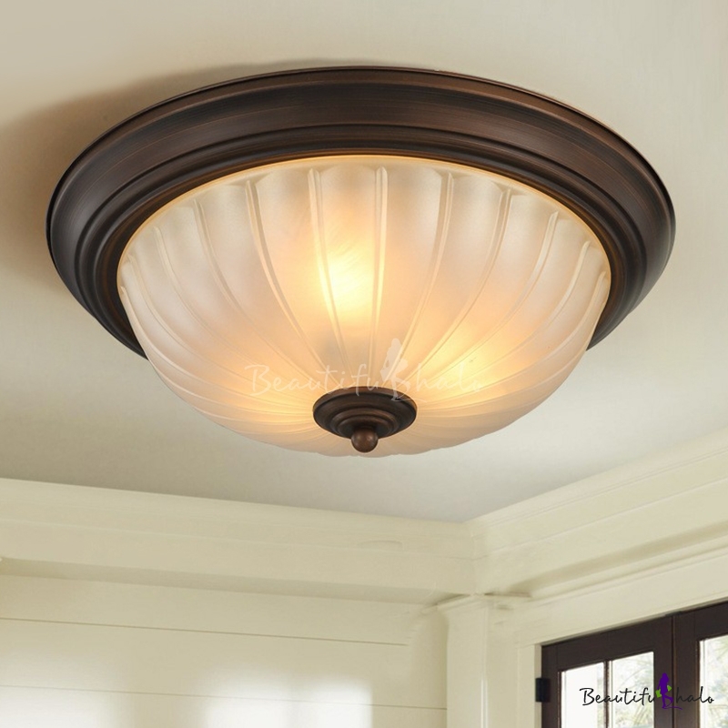 Black/Bronze Dome Flush Light Fixture Simplicity Frosted Fluted Glass 3 ...