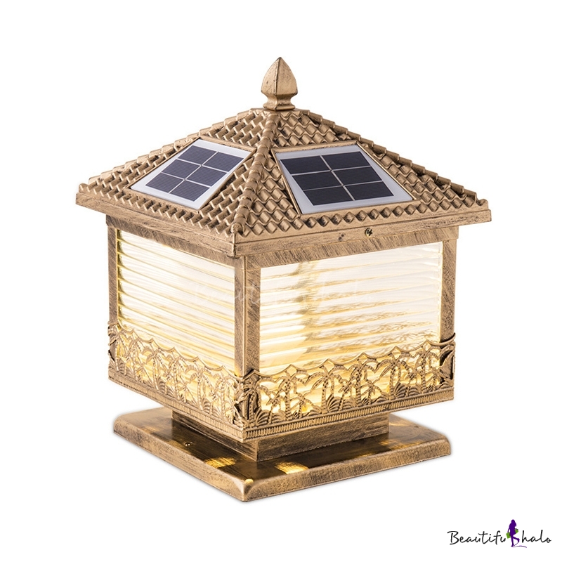 Square Villa Solar Gate Light Retro Style Acrylic Bronze Finish LED ...