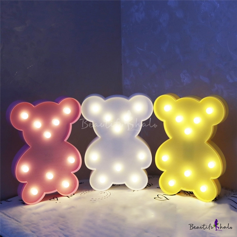 Cartoon Mini Bear Night Light Plastic Childrens Bedroom LED Wall Night  Lighting in Pink/Blue/Yellow 
