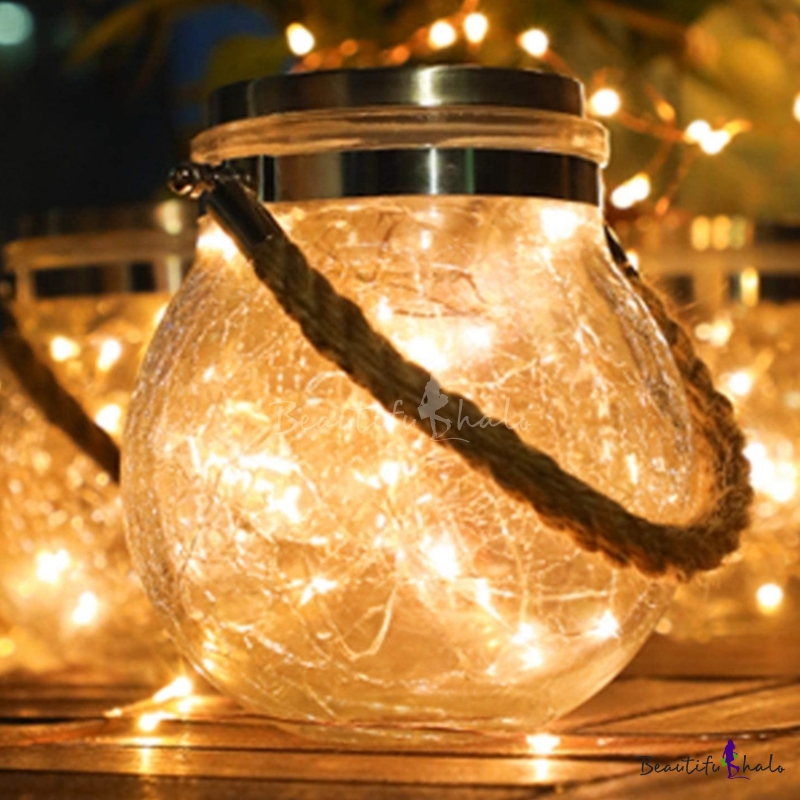 Clear Crackle Glass Ball Jar Solar Pendant Nordic LED Hanging Light ...