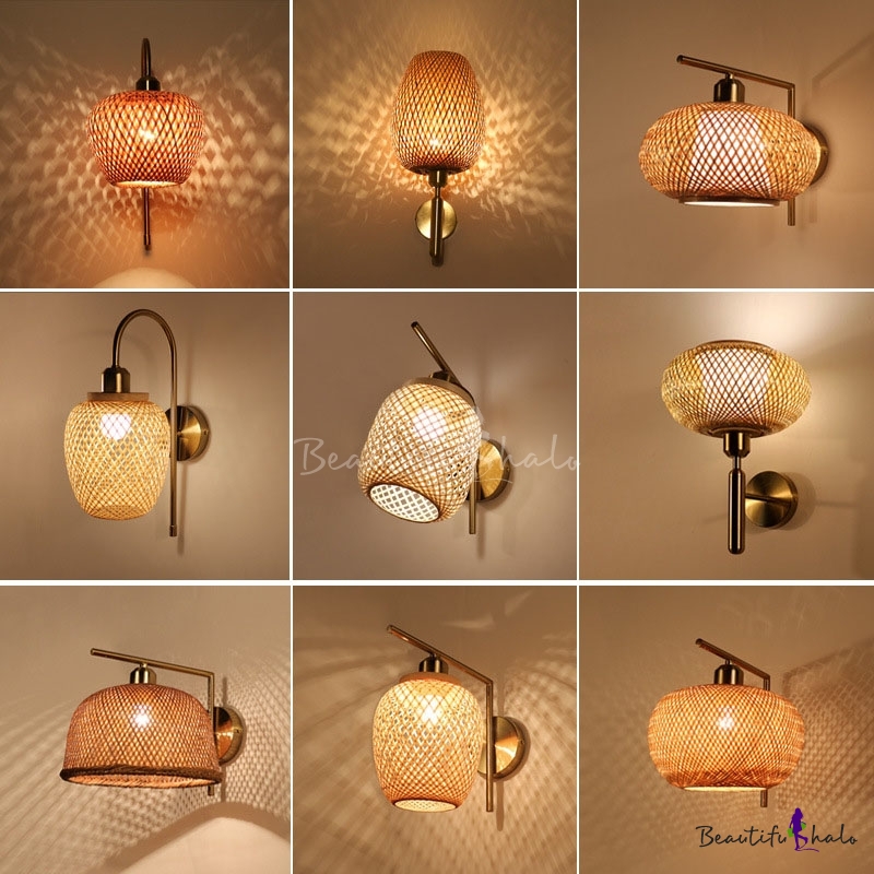 Round/Bowl/Tulip Wall Light Fixture Asian Bamboo 1 Head Bedside Wall ...