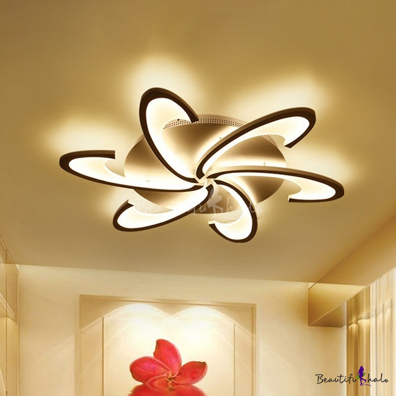 White Swirl Led Semi Mount Lighting Modern Style Metal Flush Mount 